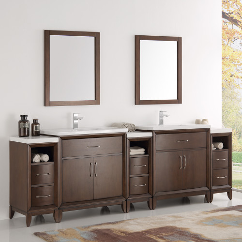 Cambridge 96" Antique Coffee Double Sink Traditional Bathroom Vanity w/ Mirrors Cambridge 96" Antique Coffee Double Sink Traditional Bathroom Vanity w/ Mirrors