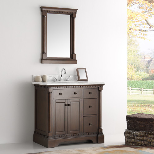 Kingston 37" Antique Coffee Traditional Bathroom Vanity w/ Mirror Kingston 37" Antique Coffee Traditional Bathroom Vanity w/ Mirror
