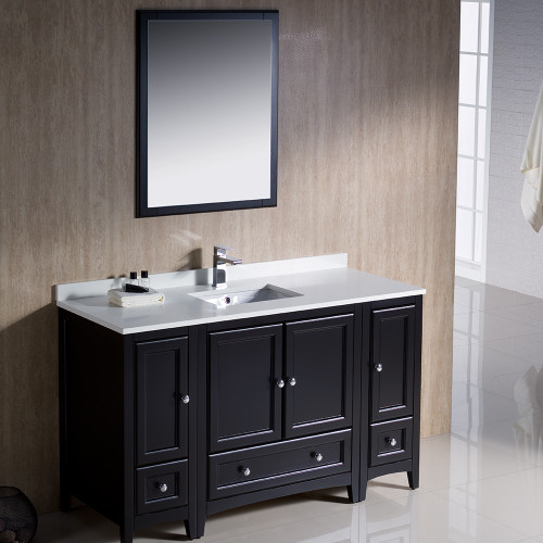 Oxford 54" Traditional Bathroom Vanity with 2 Side Cabinets in Espresso