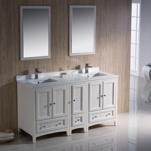 Oxford 60" Traditional Double Sink Bathroom Vanity with Side Cabinet in Antique White Oxford 60" Traditional Double Sink Bathroom Vanity with Side Cabinet in Antique White