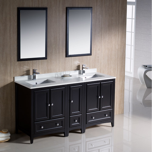Oxford 60" Traditional Double Sink Bathroom Vanity with Side Cabinet in Espresso Oxford 60" Traditional Double Sink Bathroom Vanity with Side Cabinet in Espresso