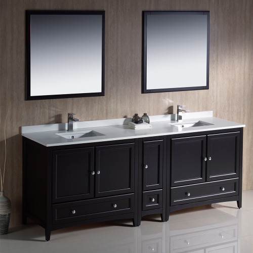 Oxford 84" Traditional Double Sink Bathroom Vanity with Side Cabinet in Espresso Oxford 84" Traditional Double Sink Bathroom Vanity with Side Cabinet in Espresso
