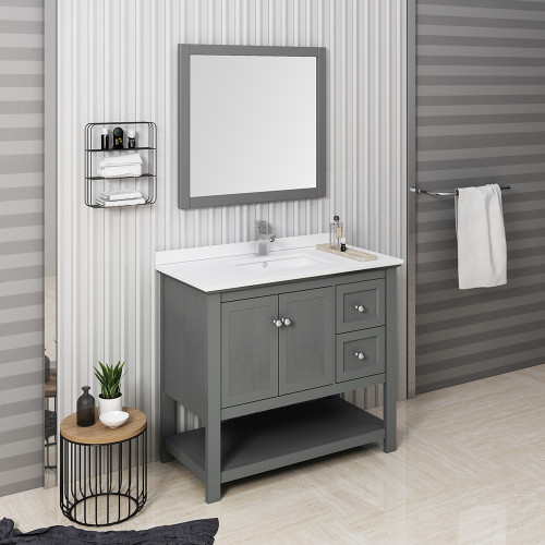 Manchester Regal 42" Gray Wood Veneer Traditional Bathroom Vanity w/ Mirror Manchester Regal 42" Gray Wood Veneer Traditional Bathroom Vanity w/ Mirror