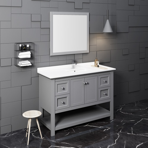 Manchester 48" Gray Traditional Bathroom Vanity w/ Mirror Manchester 48" Gray Traditional Bathroom Vanity w/ Mirror