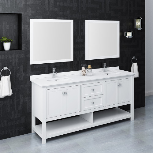 Manchester 72" White Traditional Double Sink Bathroom Vanity w/ Mirrors Manchester 72" White Traditional Double Sink Bathroom Vanity w/ Mirrors