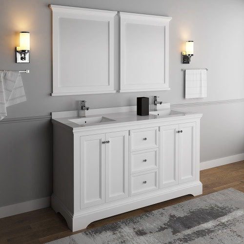 Windsor 60" Matte White Traditional Double Sink Bathroom Vanity w/ Mirrors Windsor 60" Matte White Traditional Double Sink Bathroom Vanity w/ Mirrors