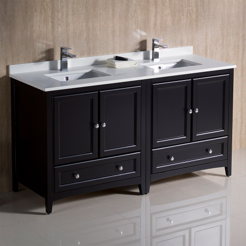 Oxford 60" Espresso Traditional Double Sink Bathroom Cabinets w/ Top & Sinks Oxford 60" Espresso Traditional Double Sink Bathroom Cabinets w/ Top & Sinks