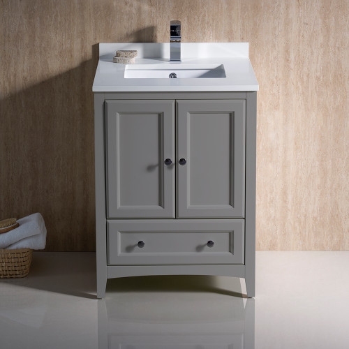 Oxford 24" Gray Traditional Bathroom Cabinet w/ Top & Sinks Oxford 24" Gray Traditional Bathroom Cabinet w/ Top & Sinks
