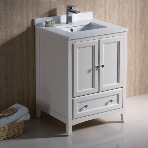 Oxford 24" Antique White Traditional Bathroom Cabinet w/ Top & Sinks Oxford 24" Antique White Traditional Bathroom Cabinet w/ Top & Sinks