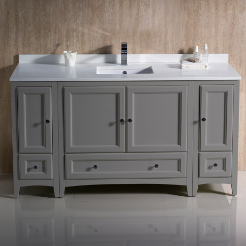 Oxford 60" Gray Traditional Bathroom Cabinets w/ Top & Sink Oxford 60" Gray Traditional Bathroom Cabinets w/ Top & Sink