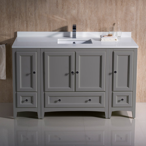 Oxford 54" Gray Traditional Bathroom Cabinets w/ Top & Sink