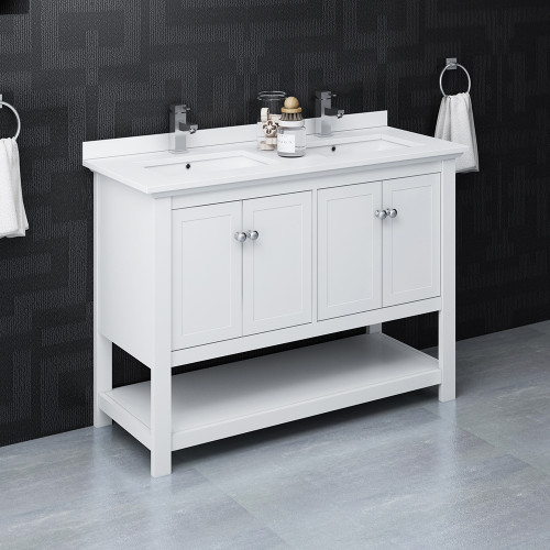 Manchester 48" White Traditional Double Sink Bathroom Cabinet w/ Top & Sinks Manchester 48" White Traditional Double Sink Bathroom Cabinet w/ Top & Sinks