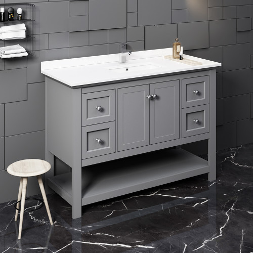 Manchester 48" Gray Traditional Bathroom Cabinet w/ Top & Sink Manchester 48" Gray Traditional Bathroom Cabinet w/ Top & Sink