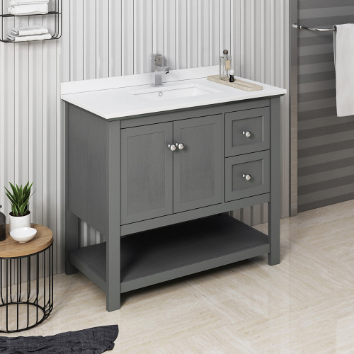 Manchester Regal 42" Gray Wood Veneer Traditional Bathroom Cabinet w/ Top & Sink Manchester Regal 42" Gray Wood Veneer Traditional Bathroom Cabinet w/ Top & Sink