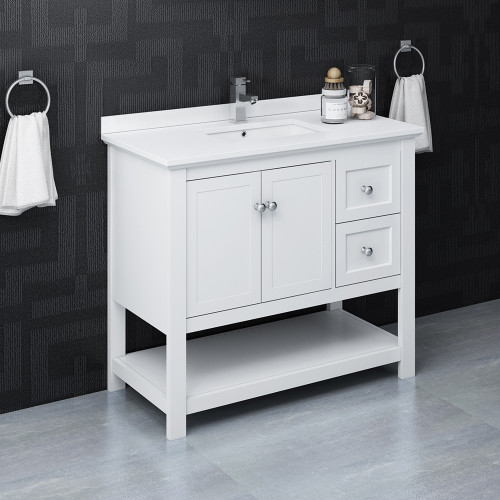 Manchester 42" White Traditional Bathroom Cabinet w/ Top & Sink Manchester 42" White Traditional Bathroom Cabinet w/ Top & Sink