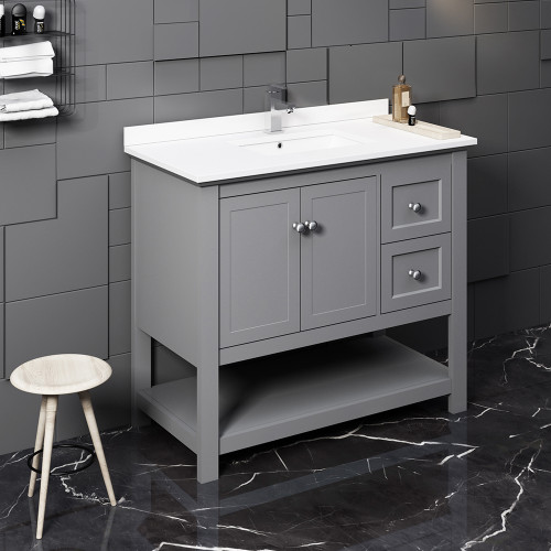 Manchester 36" Gray Traditional Bathroom Cabinet w/ Top & Sink Manchester 36" Gray Traditional Bathroom Cabinet w/ Top & Sink
