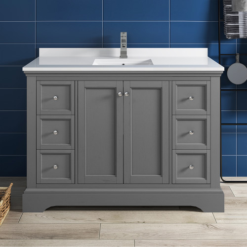 Windsor 48" Gray Textured Traditional Bathroom Cabinet w/ Top & Sink Windsor 48" Gray Textured Traditional Bathroom Cabinet w/ Top & Sink