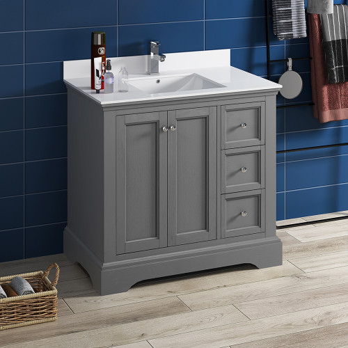 Windsor 36" Gray Textured Traditional Bathroom Cabinet w/ Top & Sink Windsor 36" Gray Textured Traditional Bathroom Cabinet w/ Top & Sink
