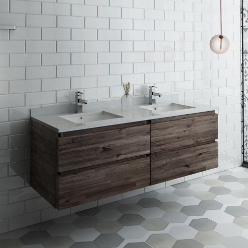 Formosa 60" Wall Hung Double Sink Modern Bathroom Cabinet w/ Top & Sinks Formosa 60" Wall Hung Double Sink Modern Bathroom Cabinet w/ Top & Sinks