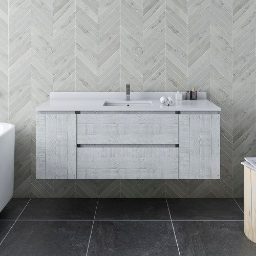 Formosa 54" Wall Hung Modern Bathroom Cabinet w/ Top & Sink in Rustic White Formosa 54" Wall Hung Modern Bathroom Cabinet w/ Top & Sink in Rustic White