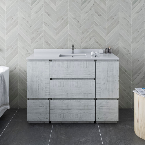 Formosa 48" Floor Standing Modern Bathroom Cabinet w/ Top & Sink in Rustic White Formosa 48" Floor Standing Modern Bathroom Cabinet w/ Top & Sink in Rustic White