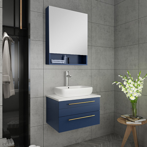 Lucera 24" Royal Blue Wall Hung Vessel Sink Modern Bathroom Vanity w/ Medicine Cabinet Lucera 24" Royal Blue Wall Hung Vessel Sink Modern Bathroom Vanity w/ Medicine Cabinet