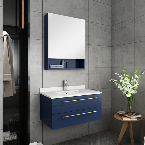Lucera 30" Royal Blue Wall Hung Undermount Sink Modern Bathroom Vanity w/ Medicine Cabinet Lucera 30" Royal Blue Wall Hung Undermount Sink Modern Bathroom Vanity w/ Medicine Cabinet