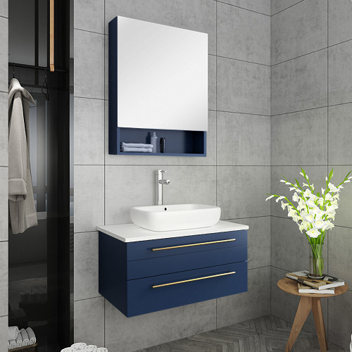 Lucera 30" Royal Blue Wall Hung Vessel Sink Modern Bathroom Vanity w/ Medicine Cabinet Lucera 30" Royal Blue Wall Hung Vessel Sink Modern Bathroom Vanity w/ Medicine Cabinet