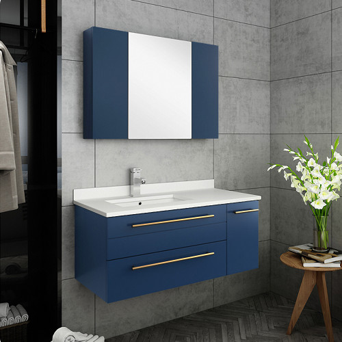 Lucera 36" Royal Blue Wall Hung Undermount Sink Modern Bathroom Vanity w/ Medicine Cabinet - Left Version Lucera 36" Royal Blue Wall Hung Undermount Sink Modern Bathroom Vanity w/ Medicine Cabinet - Left Version