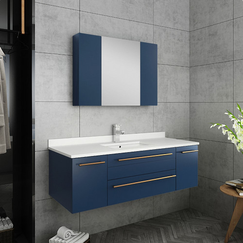Lucera 48" Royal Blue Wall Hung Undermount Sink Modern Bathroom Vanity w/ Medicine Cabinet Lucera 48" Royal Blue Wall Hung Undermount Sink Modern Bathroom Vanity w/ Medicine Cabinet