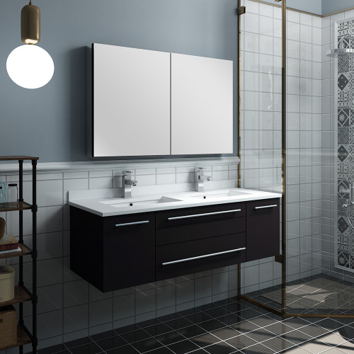 Lucera 48" Espresso Wall Hung Double Undermount Sink Modern Bathroom Vanity w/ Medicine Cabinet
