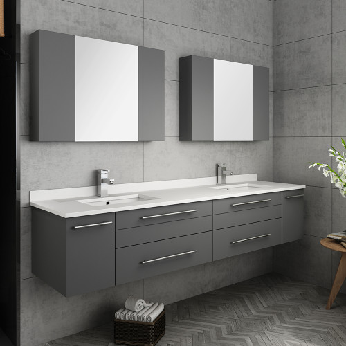 Lucera 72" Gray Wall Hung Double Undermount Sink Modern Bathroom Vanity w/ Medicine Cabinets Lucera 72" Gray Wall Hung Double Undermount Sink Modern Bathroom Vanity w/ Medicine Cabinets