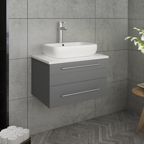 Lucera 24" Gray Wall Hung Modern Bathroom Cabinet w/ Top & Vessel Sink