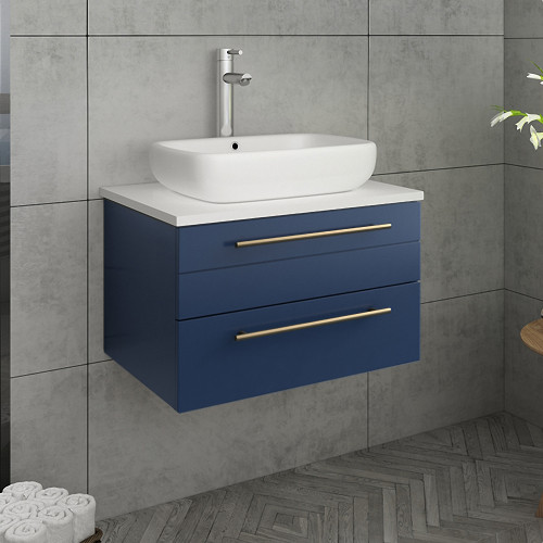 Lucera 24" Royal Blue Wall Hung Modern Bathroom Cabinet w/ Top & Vessel Sink