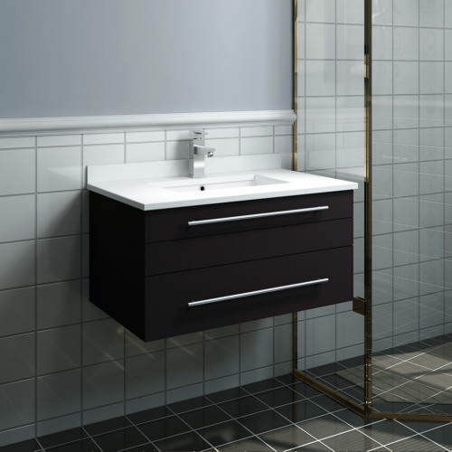Lucera 30" Espresso Wall Hung Modern Bathroom Cabinet w/ Top & Undermount Sink