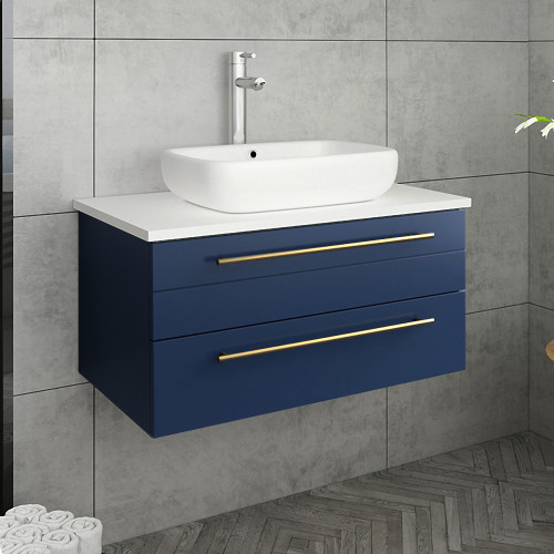 Lucera 30" Royal Blue Wall Hung Modern Bathroom Cabinet w/ Top & Vessel Sink