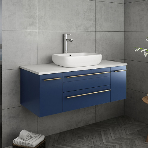 Lucera 42" Royal Blue Wall Hung Modern Bathroom Cabinet w/ Top & Vessel Sink
