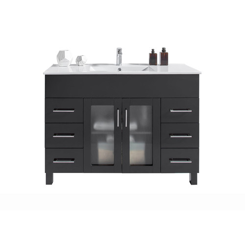 Nova 48" Espresso Bathroom Vanity with White Ceramic Basin Countertop