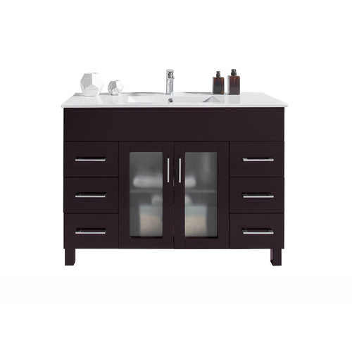 Nova 48" Brown Bathroom Vanity with White Ceramic Basin Countertop