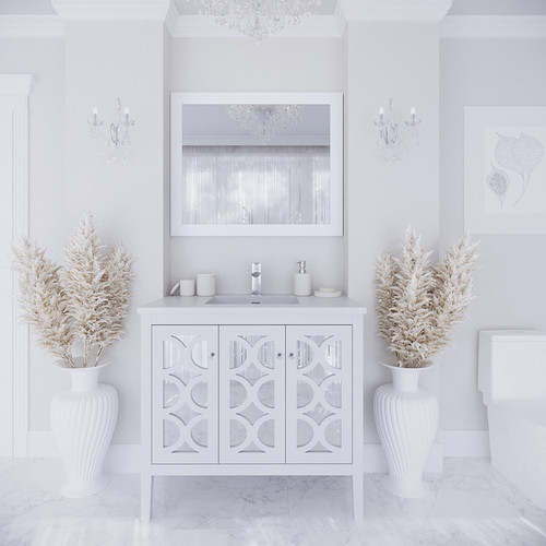 Mediterraneo 36" White Bathroom Vanity with Matte White VIVA Stone Solid Surface Countertop