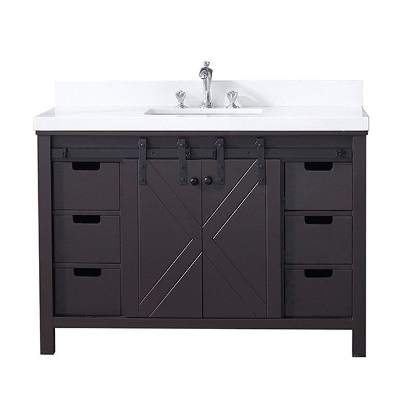 Marsyas 48" Single Vanity, White Quartz Top, White Square Sink and No Mirror