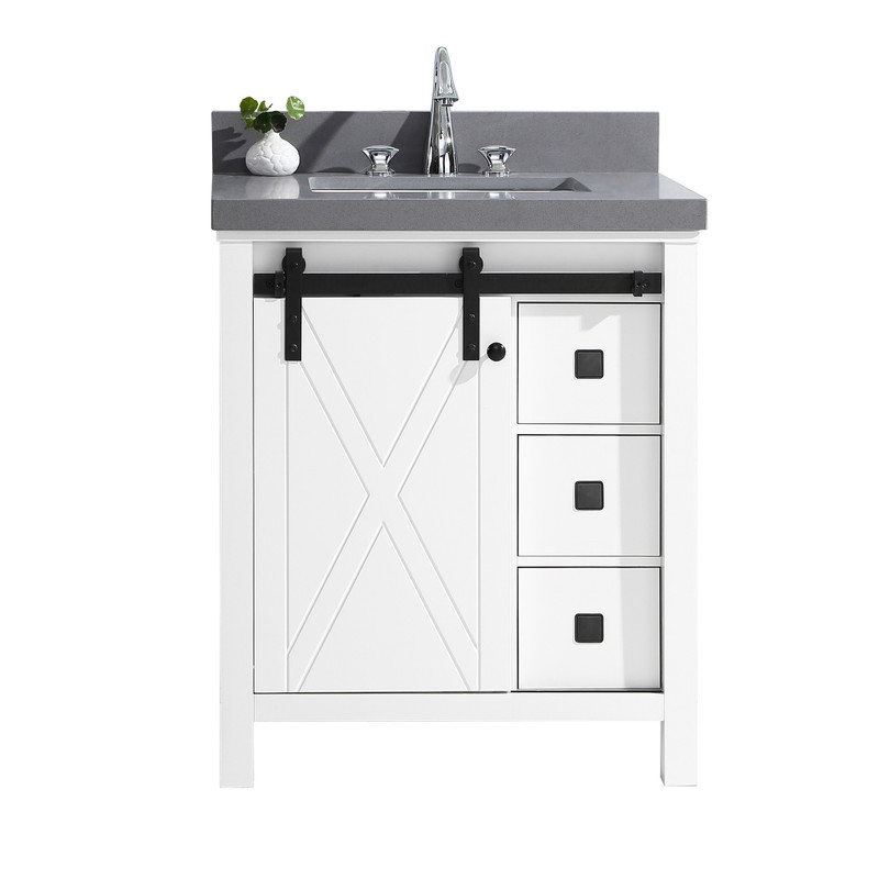 Marsyas Veluti 30" Single Vanity, Grey Quartz Top, White Square Sink and No Mirror