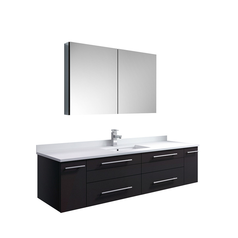 Lucera 60" Espresso Wall Hung Single Undermount Sink Modern Bathroom Vanity w/ Medicine Cabinet Lucera 60" Espresso Wall Hung Single Undermount Sink Modern Bathroom Vanity w/ Medicine Cabinet