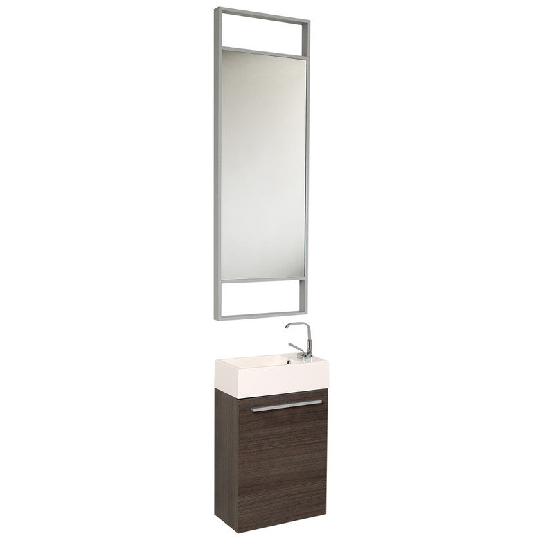 Pulito 16" Small Gray Oak Modern Bathroom Vanity w/ Tall Mirror, FVN8002