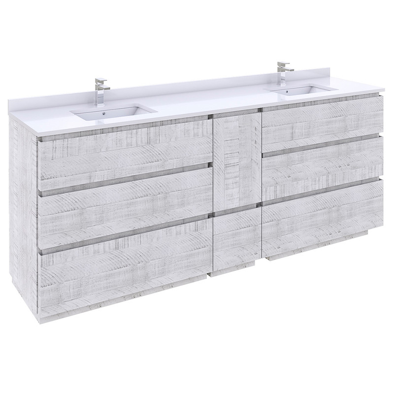 Formosa 82" Floor Standing Double Sink Modern Bathroom Cabinet in Rustic White