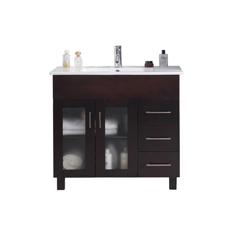 Nova 36" Brown Bathroom Vanity with White Ceramic Basin Countertop