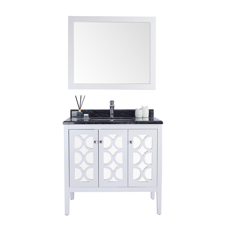 Mediterraneo 36" White Bathroom Vanity with Black Wood Marble Countertop