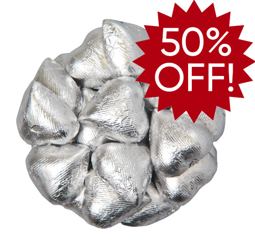 8 oz - Silver Foil Milk Chocolate Hearts 