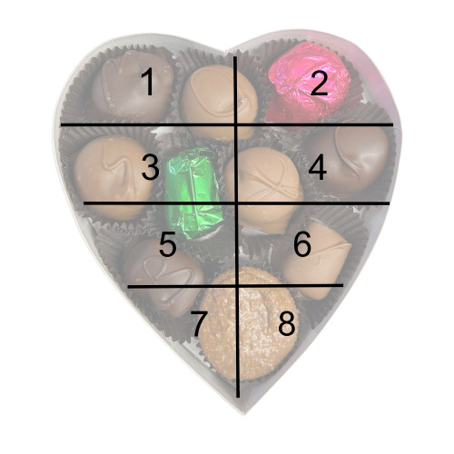 8 oz  Heart shaped create a box - Up to 8 selections (8 to 12 pieces)