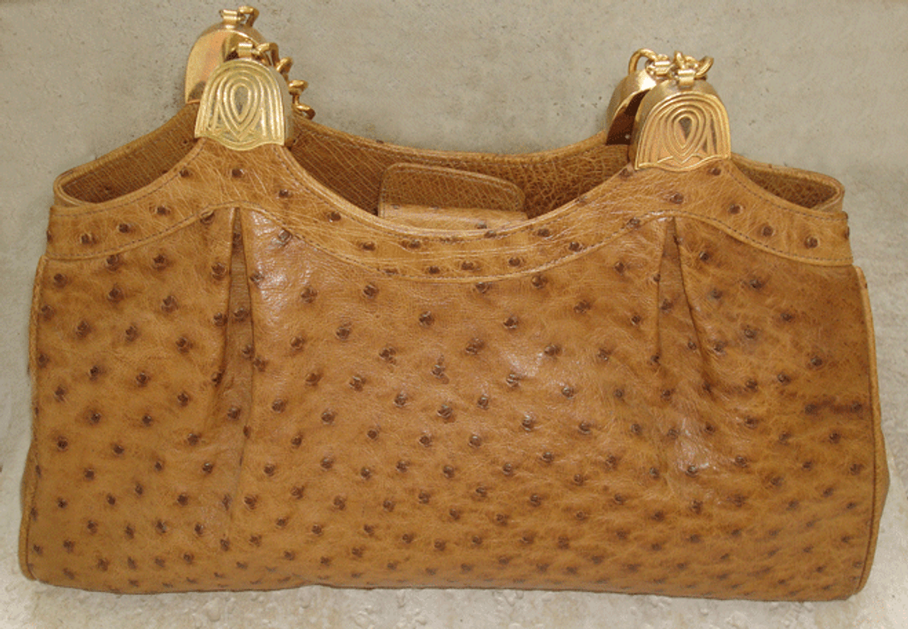 Vintage DISSONA Light Tan Ostrich Skin Satchel Bag Purse 